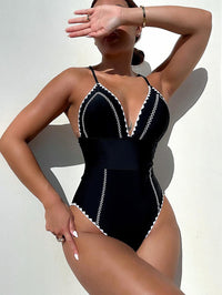 Women's High Cut Black One Piece Swimsuit | Sexy V-Neck Swimwear - GFIT SPORTS