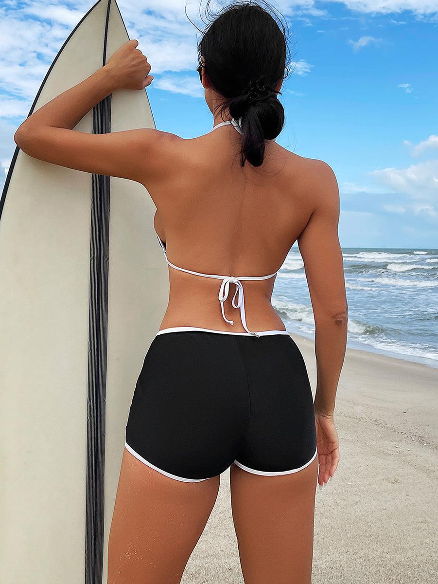 Women's Sexy Black Bikini Set | High-Waist Swim Shorts | Beach Swimwear - GFIT SPORTS