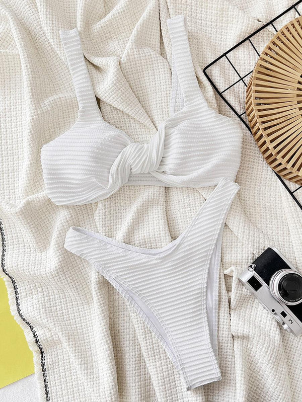 Women's Sexy Jacquard Bikini Set - Stylish White Bathing Suit - GFIT SPORTS