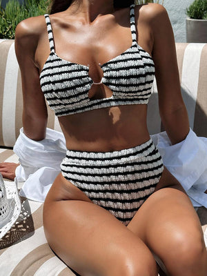 Women's Sexy Jacquard Bikini Set - Trend Black & White Bathing Suit - GFIT SPORTS