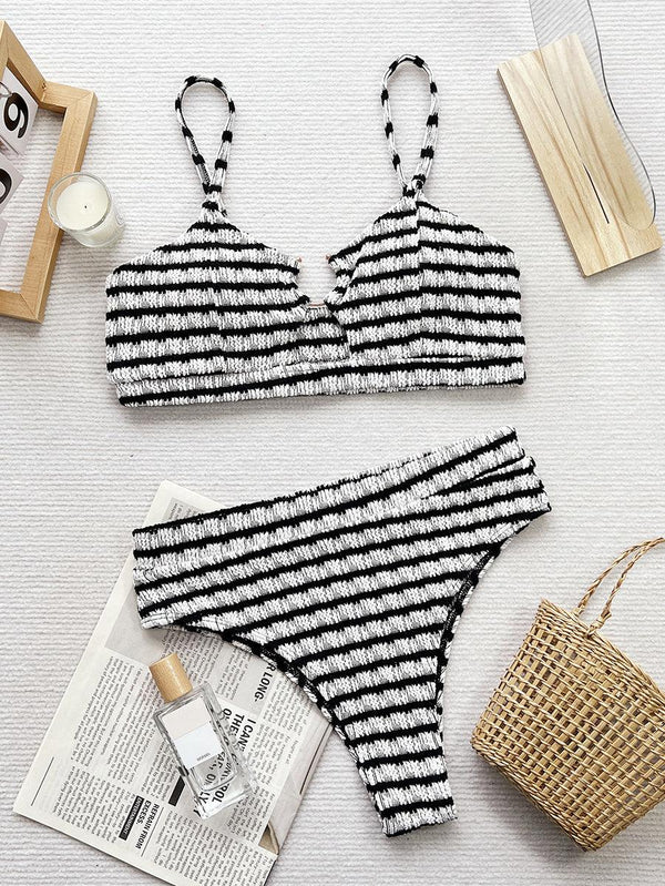 Women's Sexy Jacquard Bikini Set - Trend Black & White Bathing Suit - GFIT SPORTS