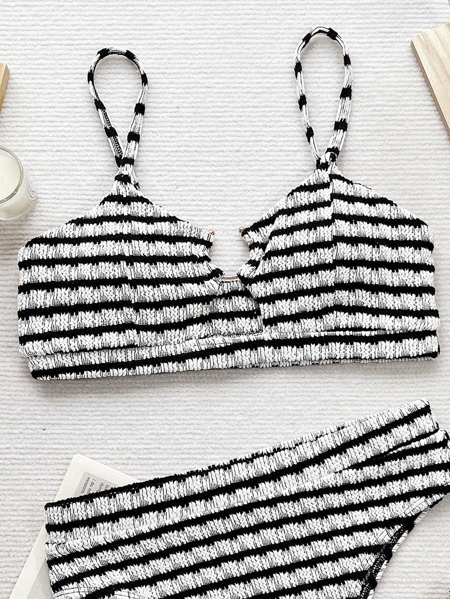 Women's Sexy Jacquard Bikini Set - Trend Black & White Bathing Suit - GFIT SPORTS