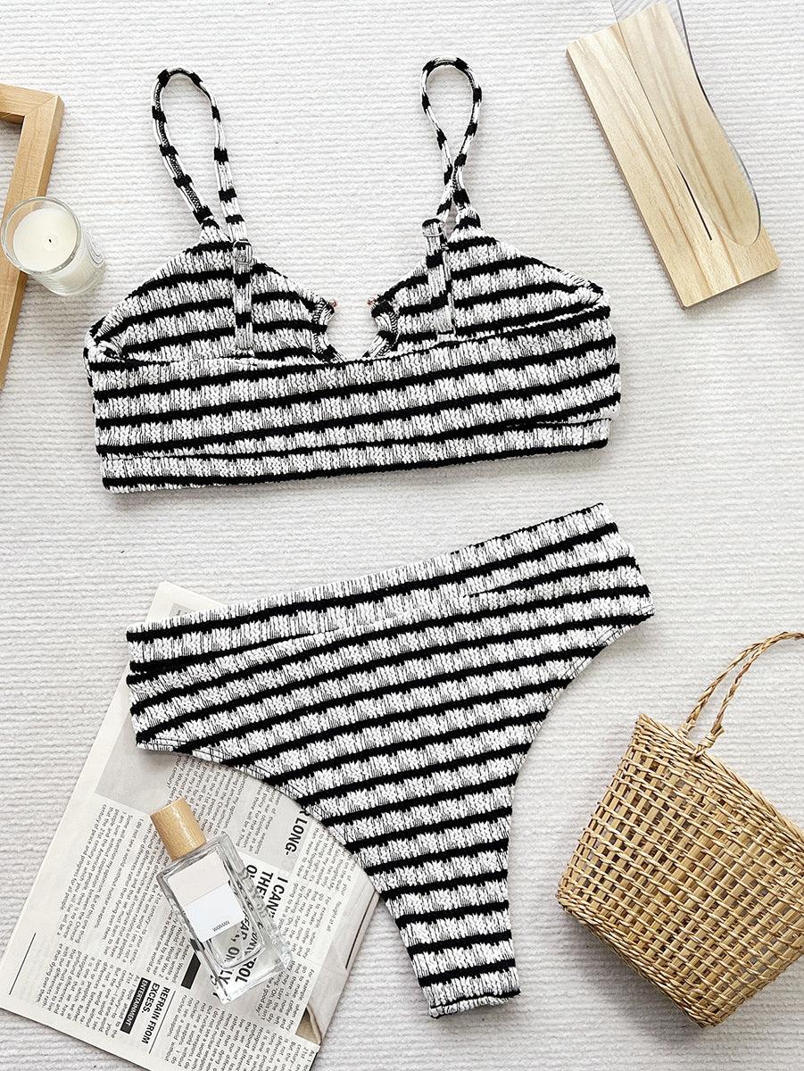 Women's Sexy Jacquard Bikini Set - Trend Black & White Bathing Suit - GFIT SPORTS