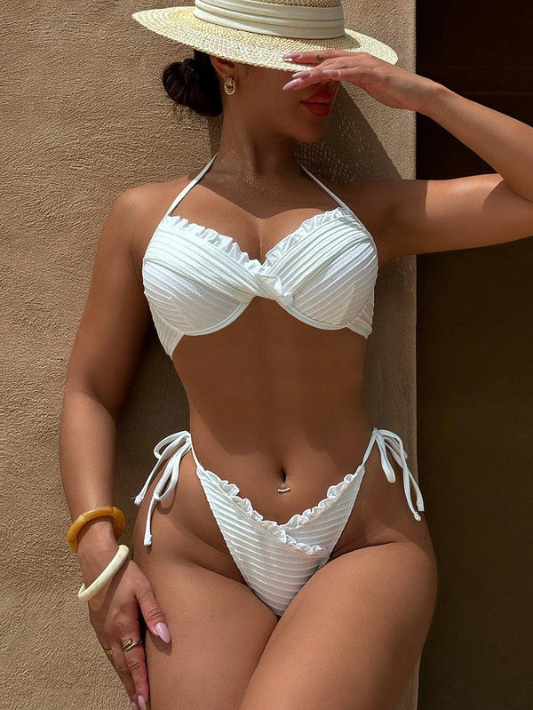 Women's Sexy Jacquard Bikini Set - Trend White Beachwear - GFIT SPORTS