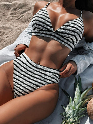 Women's Sexy Jacquard Bikini Set - V Neckline Bathing Suit - GFIT SPORTS