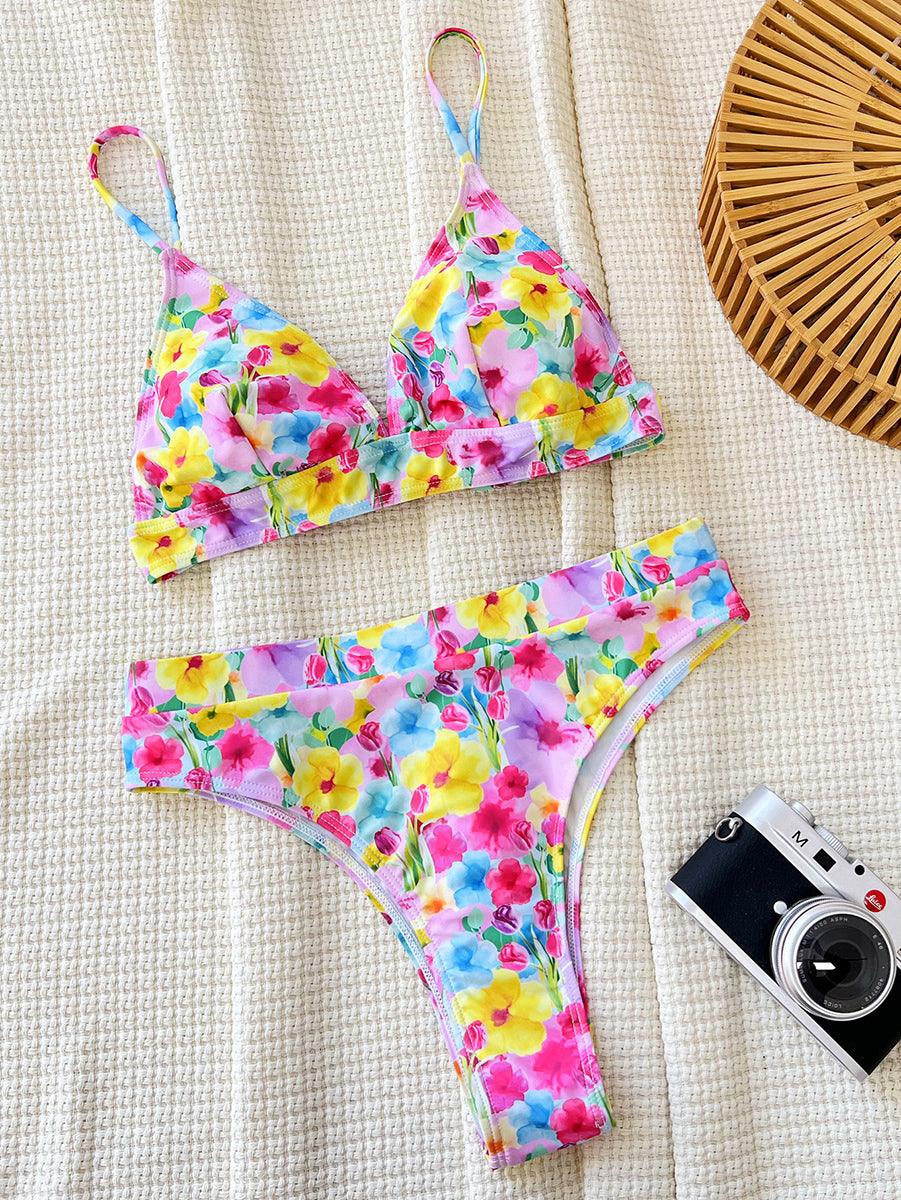 Women's Sexy Yellow-Red Flowers Bikini Set - Fashionable Floral Beachwear - GFIT SPORTS