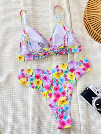 Women's Sexy Yellow-Red Flowers Bikini Set - Fashionable Floral Beachwear - GFIT SPORTS