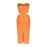 Strapless Sleeveless Orange Chain Midi Bandage Dress - GFIT SPORTS - GFIT SPORTS