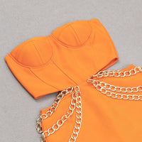 Strapless Sleeveless Orange Chain Midi Bandage Dress - GFIT SPORTS - GFIT SPORTS