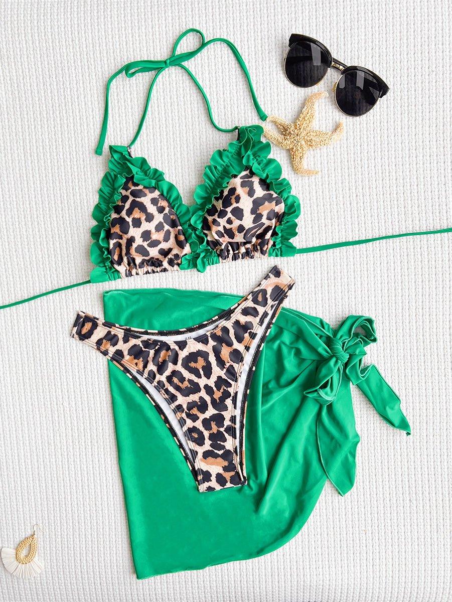 Women's Sexy Lace Leopard Bikini Set with Cover Up - GFIT Beach Swimwear - GFIT SPORTS