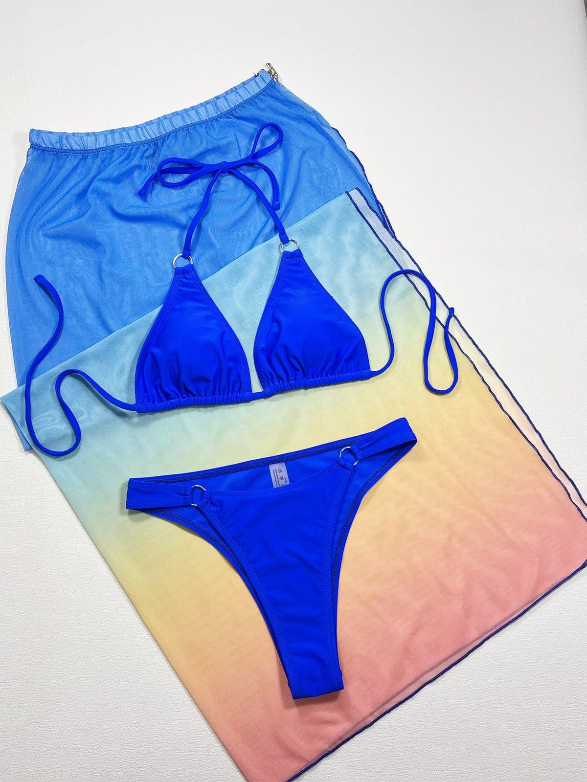Women's Sexy Three-Piece Bikini Set with Cover Up - Royal Blue Swimwear for Beach & Pool - GFIT SPORTS