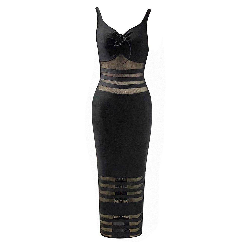 Women's Striped Sleeveless Midi Bandage Dress - Black, Summer Formal Wear | GFIT - GFIT SPORTS